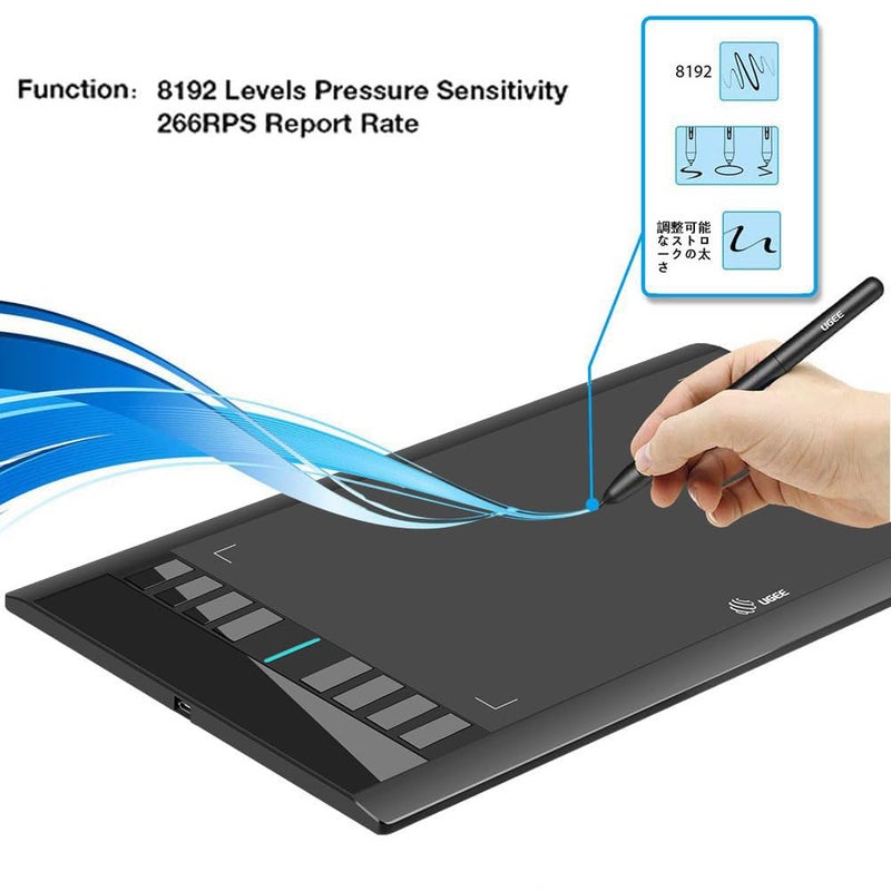 Ugee لوحة رسم يو جي إي إي، م708 V2 ترقية لجهاز الكمبيوتر والكمبيوتر الشخصي وجهاز أندرويد، 10x6 بوصة رفيعة للغاية كبيرة للرسم على الكمبيوتر، مع 8 مفاتيح ساخنة وترقية 16384 مستوى قلم بدون بطارية لإطلاق العنان للإبداع - Image 4